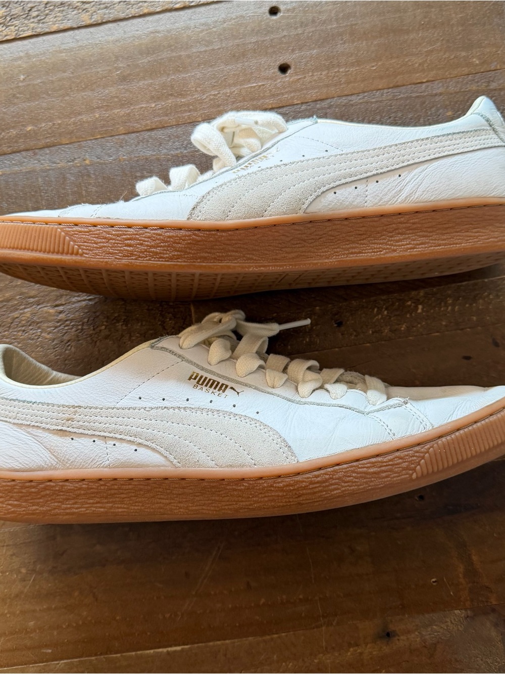 Puma Basket White Leather Sneakers with Gum Sole